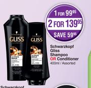 Schwarzkopf Gliss Shampoo Or Conditioner Assorted-For 2 x 400ml