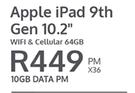 Apple iPad 9th Gen 10.2" WiFi & Cellular 64GB-On 10GB Data (36 Months)