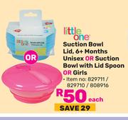 Little One Suction Bowl Lid, 6+ Months Unisex Or Suction Bowl With Lid Spoon Or Girls-Each