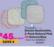 Snuggletime Deluxe Wash Cloths, 2 Pack Natural Pink Or Natural Blue-Per Pack