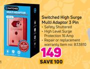 Switched High Surge Multi Adaptor 3 Pin