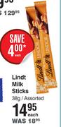 Lindt Milk Sticks Assorted-38g Each