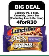 Cadbury PS, 5 Star, Crunchie, Lunch Bar (Excluding Lunch Bar Max)-For 4