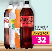 Coca-Cola No Sugar Soft Drinks-For Any 2 x 2.25Ltr