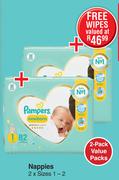 Pampers Premum Care Nappies 2 x Sizes 1-2-Per Pack