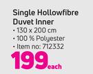 Single Hollowfibre Duvet Inner-Each