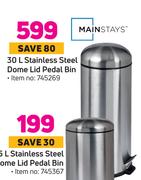 Mainstays 30L Stainless Steel Dome Lid Pedal Bin