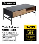Home & Kitchen Tunis 1 Drawer Coffee Table-1.24m x 600mm x 435mm