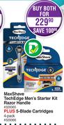 Max Shave Tech Edge Men's Starter Kit Razor Handle + 5 Blade Cartridges 4's-For Both