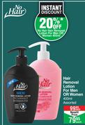 No Hair Hair Removal Lotion For Men Or Women Assorted-400ml Each