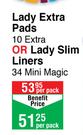 Tena Lady Extra Pads 10 Extra Or Lady Slim Liners 34 Mini Magic-Per Pack