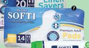 Softi Premium Adult Stress Pads 14 Mini, 14 Midi, 14 Maxi-Each
