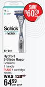 Schick Hydro3 3-Blade Razor 96255-Per Pack