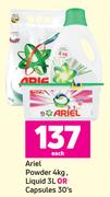 Ariel Powder 4Kg, Liquid 3L Or Capsules 30's-Each