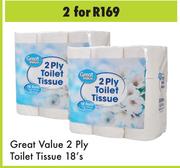 Great Value 2 Ply Toilet Tissue-For 2 x 18's