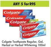 Colgate Toothpaste Regualr, Gel, Herbal Or Herbal Whitening-For 5 x 100ml