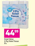 Great Value 2 Ply Toilet Tissue-9's