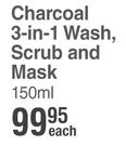 IQ Charcoal 3-In-1 Wash, Scrub And Mask-150ml Each
