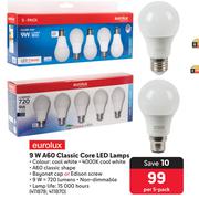 Eurolux 9W A60 Classic Core LED Lamps-Per 5 Pack