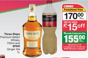Three Ships Premium Select Whisky 750ml And SPAR Ginger Ale 1Ltr-Per Combo