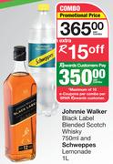 Johnnie Walker Black Label Blended Scotch Whisky 750ml And Schweppes Lemonade 1Ltr-Per Combo