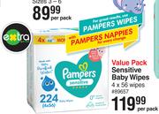 Pampers Value Pack Sensitive Baby Wipes 4 x 56 Wipes-Per Pack