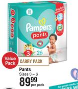 Pampers Pants Value Pack Carry Pack Sizes 3-6-Per Pack