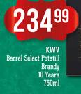 KWV Barrel Select Potstill Brandy 10 Years Old-750ml
