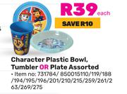 Character Plastic Bowl, Tumbler Or Plate Assorted-Each