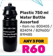 Plastic 750ml Water Bottle Assorted-For Any 3