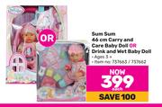 Sum Sum 46cm Carry & Care Baby Doll Or Drink & Wet Baby Doll-Each