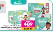 Pampers Active Baby Dry, Premium Care Or Pants Mega Box Assorted Sizes-Each