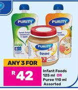 Purity Infant Foods 125ml Or Puree 110ml Assorted-For Any 3
