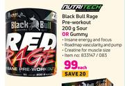 Nutritech Black Bull Rage Pre Workout 200g Sour Or Gummy-Each