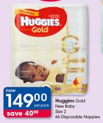 Huggies Gold New Baby Size 2 Disposable Nappies-66's Per Pack