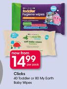 Clicks Toddler 40's Or My Earth Baby Wipes 80's-Per Pack