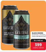 Black Crown Gin & Tonic Or Gin & Dry Lemon With Marula Cans-24 x 440ml