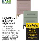 BAM High Gloss 2 Drawer Nightstand