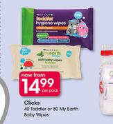 Clicks 40 Toddler Or 80 My Earth Baby Wipes-Per Pack