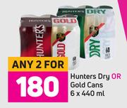 Hunters Dry Or Gold Cans-For 2 x 6 x 440ml