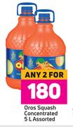 Oros Squash Concentrated Assorted-For 2 x 5L