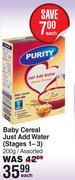 Purity Baby Cereal Just Add Water Stages 1-3 Assorted-200g Each