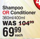 Pantene Shampoo Or Conditioner-360ml/400ml Each