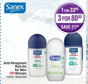 Sanex Anti Perspirant Roll On For Men Or Women Assorted-50ml