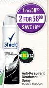 Shield Anti Perspirant Deodorant Spray Assorted-For 2 x 150ml