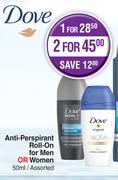 Dove Anti Perspirant Roll On For Men Or Women-50ml