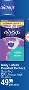 Always Daily Liners Comfort Protect (Scented Or Unscented) 40Pack-Per Pack