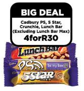 Cadbury PS, 5 Star, Crunchie, Lunch Bar (Excluding Lunch Bar Max)-For 4