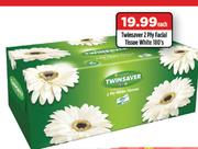 Twinsaver 2 Ply Facial Tissue White-180's Each