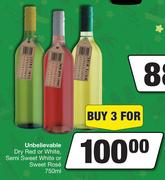 Unbelievable Dry Red Or White,Semi Sweet White Or Sweet Rose-For 3 x 750ml